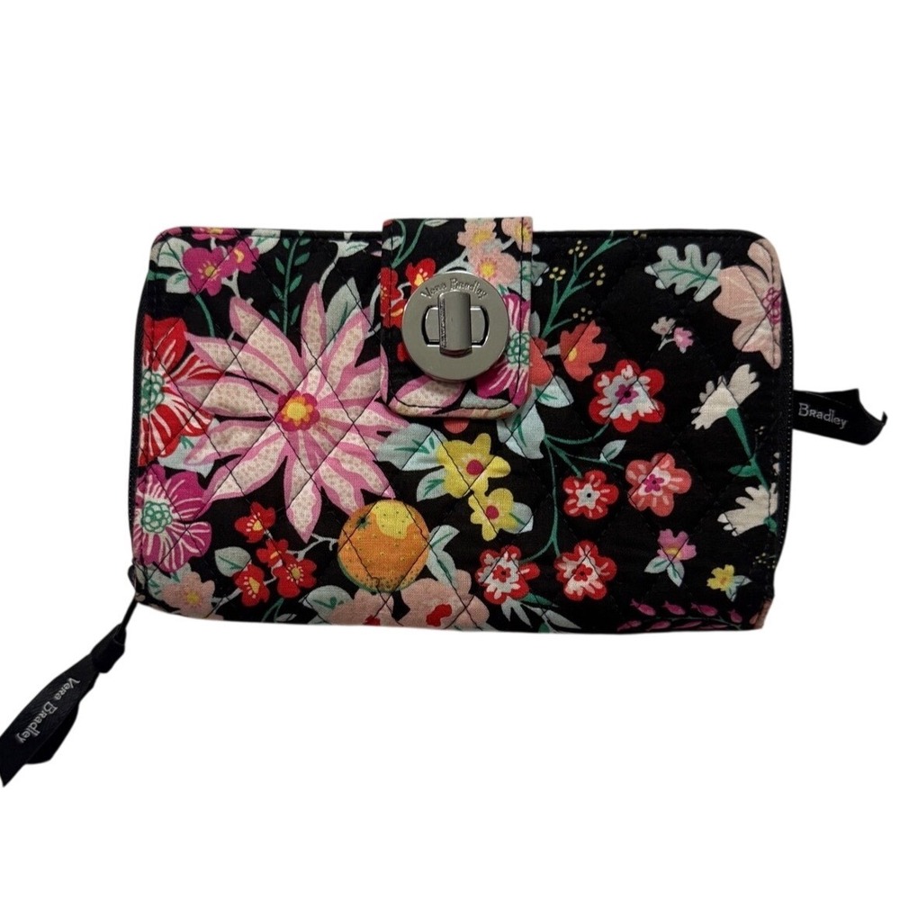 Vera Bradley Tangerine Twist RFID Turnlock Quilted Wallet Preppy